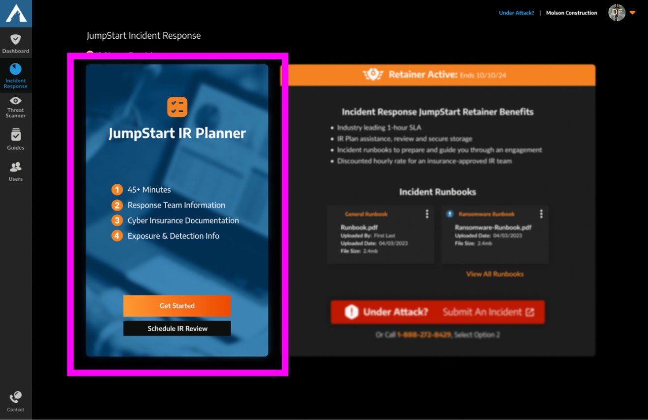 Legacy IR Planner widget the primary CTA for the legacy IR Dashboard
